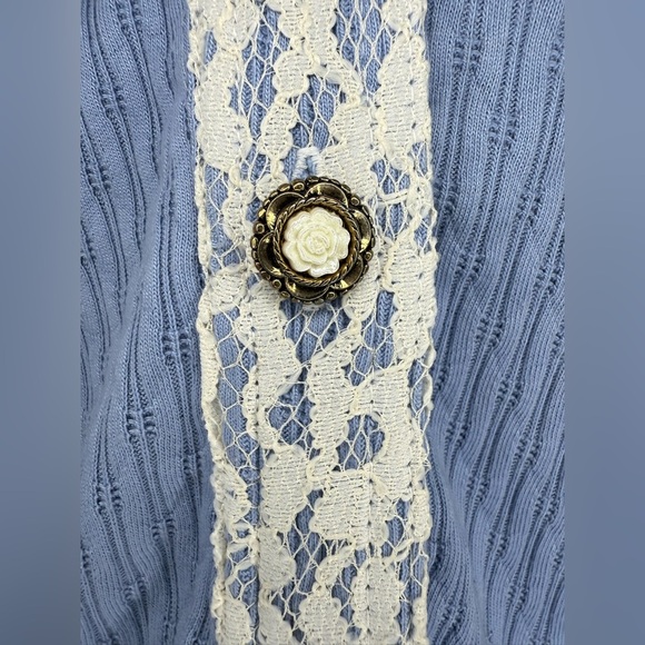 Vintage Lacy Afternoon Blue Button-Down Shirt with Lace & Floral Details - Picture 8 of 10